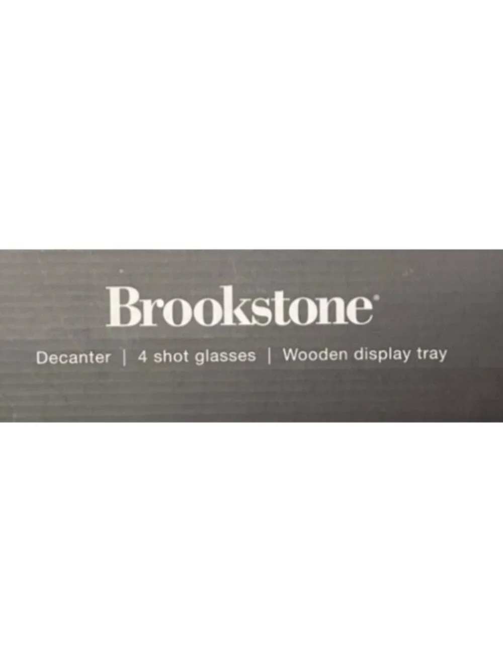 Brookstone Pin High Decanter Set with 4 Shot Glasses & Wooden Tray - New in Box